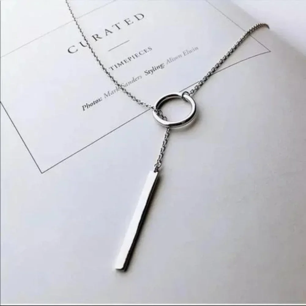NEW 925 STERLING SILVER BAR CIRCLE NECKLACE, NICE NECKLACE, CUTE NECKLACE - Picture 1 of 4